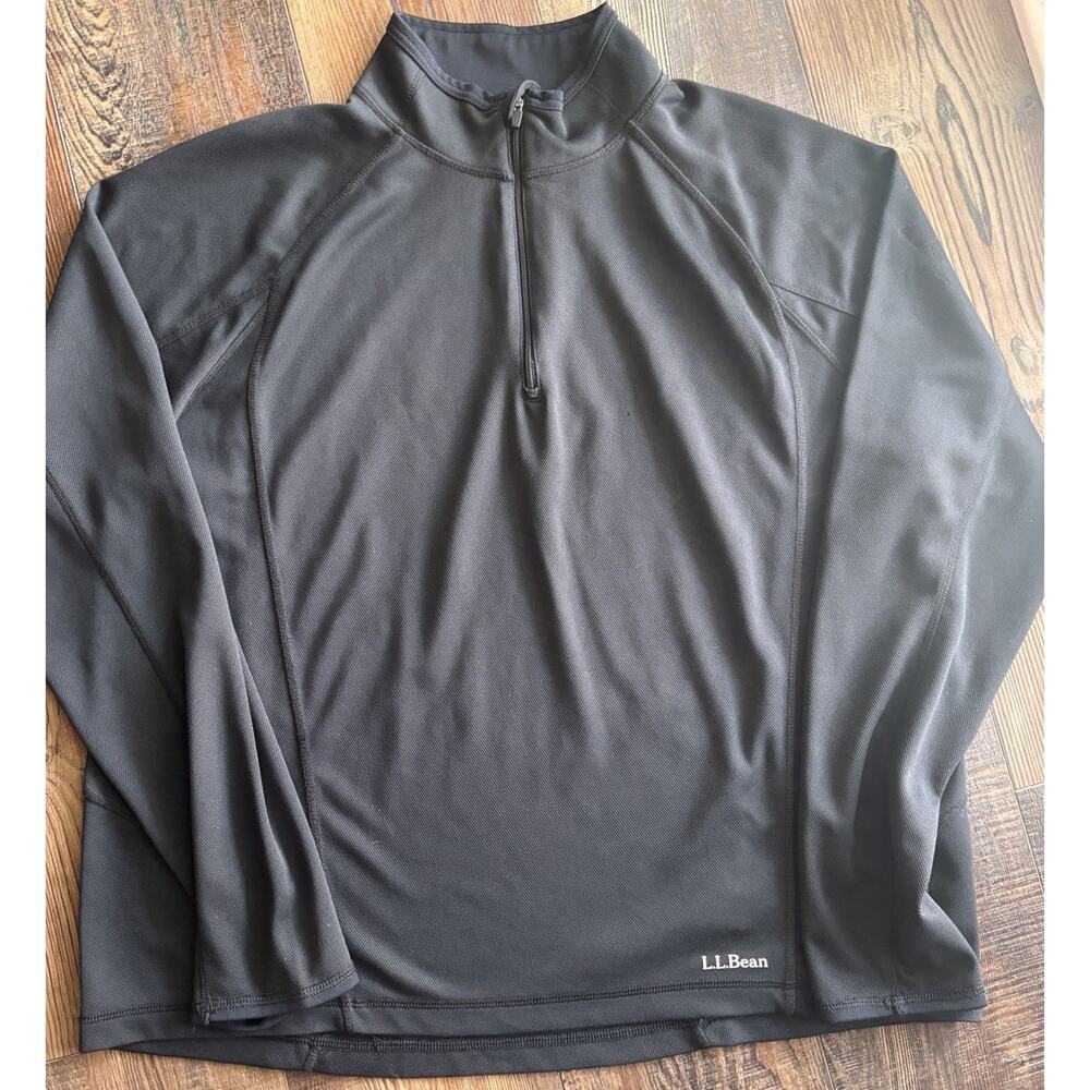 L.L. Bean Mens XL Shirt Solid Black 1/4 Zip L/S Midweight Base Layer Pullover